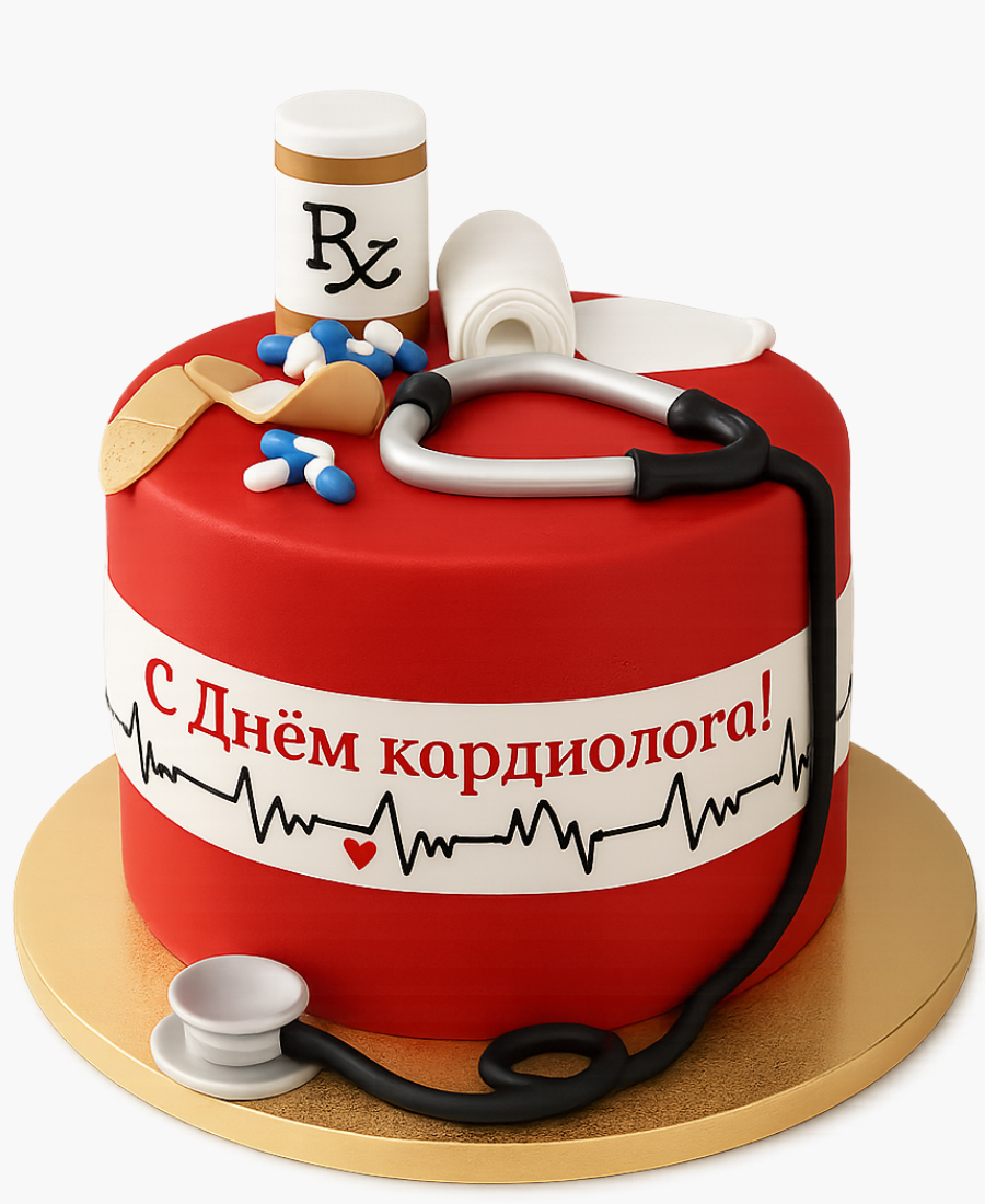 Торт врачу кардиологу со стетоскопом в красном цвете Фото