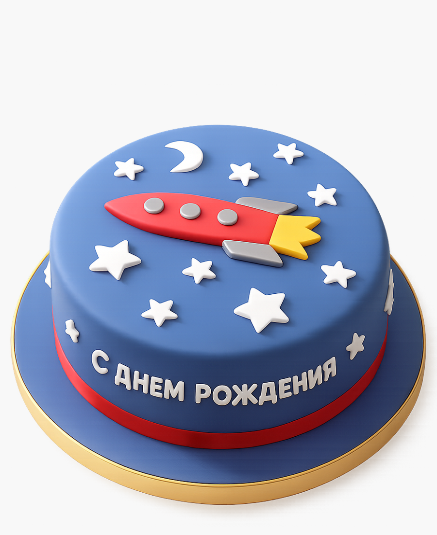 Торт красная ракета с луной и звездами Фото