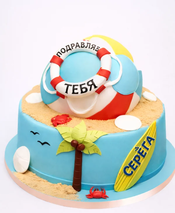 Торт море с мячом и пальмой Фото