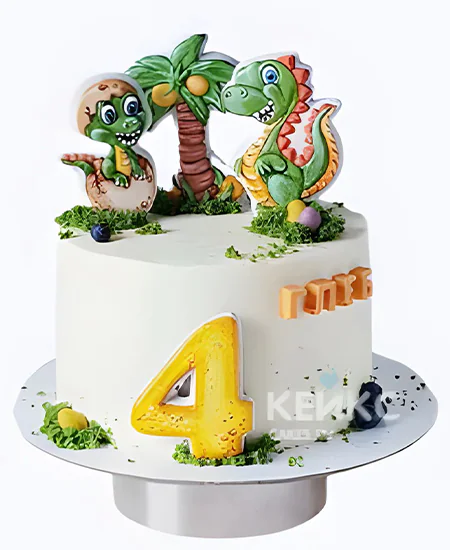 Торт для мальчика Глеба на 4 года с динозаврами Фото