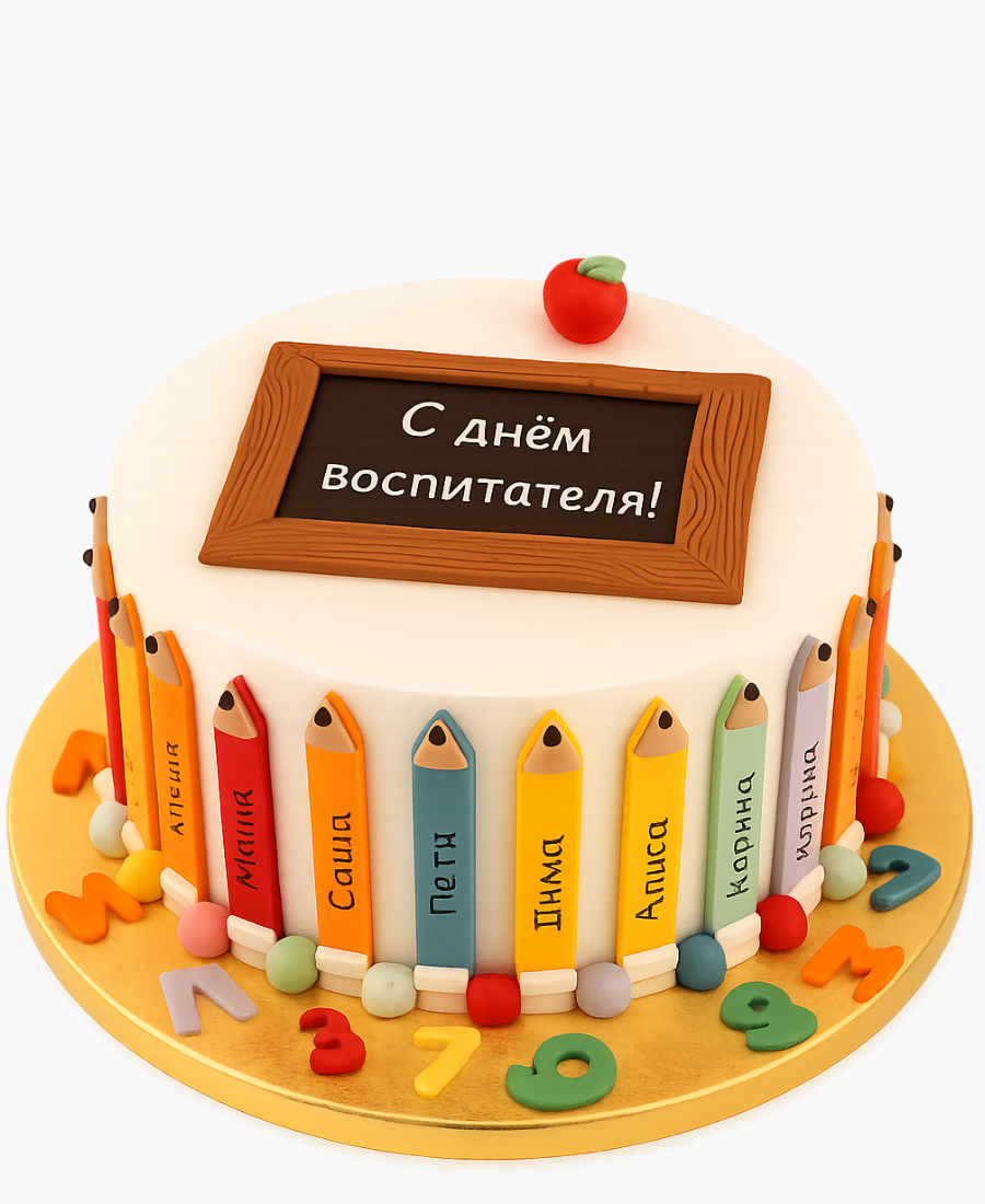 Торт на День воспитателя с карандашами и доской Фото