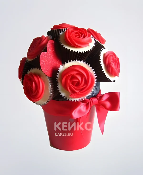 Букет из красных капкейков Фото