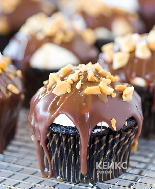 Капкейки с шоколадной глазурью и орехами для дедушки Фото