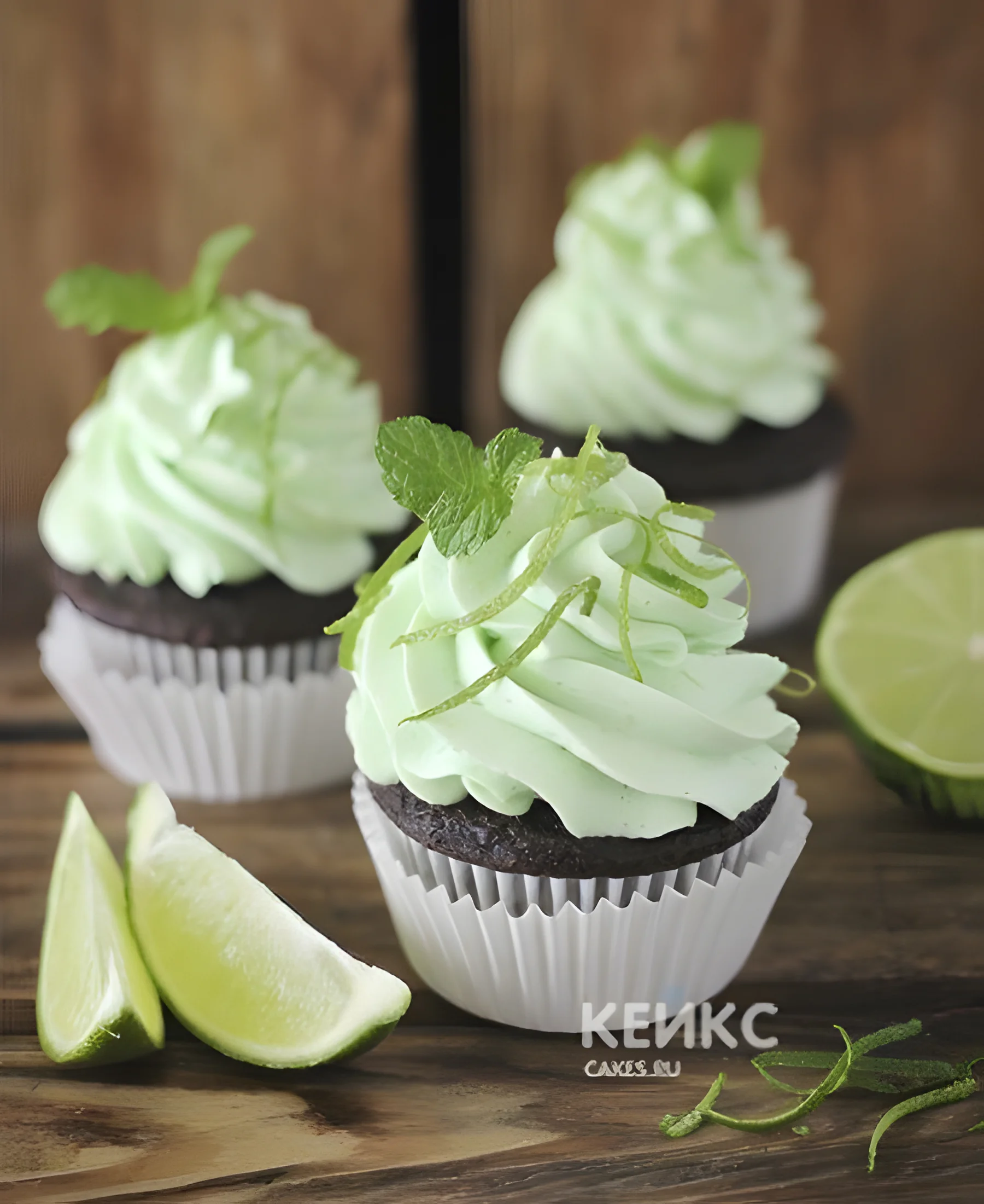 Ягодные капкейки мятного цвета Фото