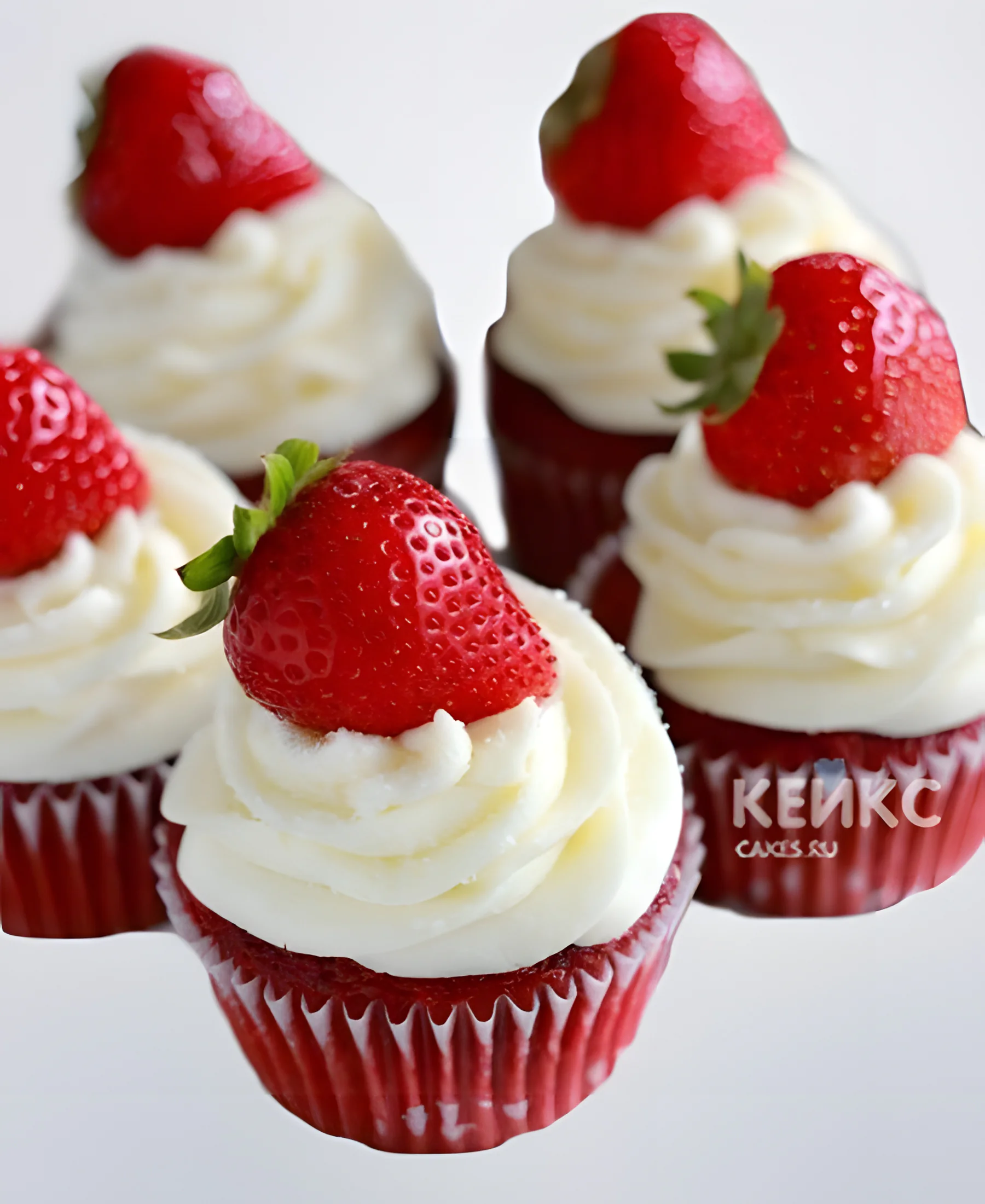 Капкейки красный бархат с клубникой Фото