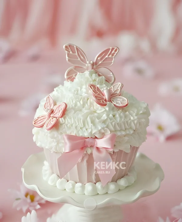 Нежные капкейки с розовыми бабочками и бантиком на годик Фото