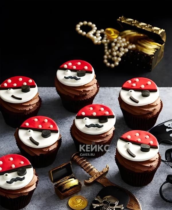 Капкейки красно-белого цвета в пиратском стиле Фото