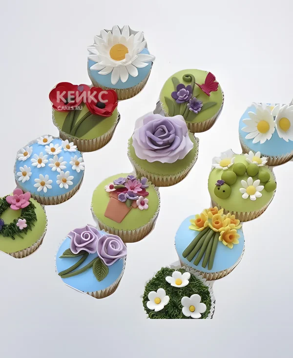 Милые капкейки с полевыми цветами Фото