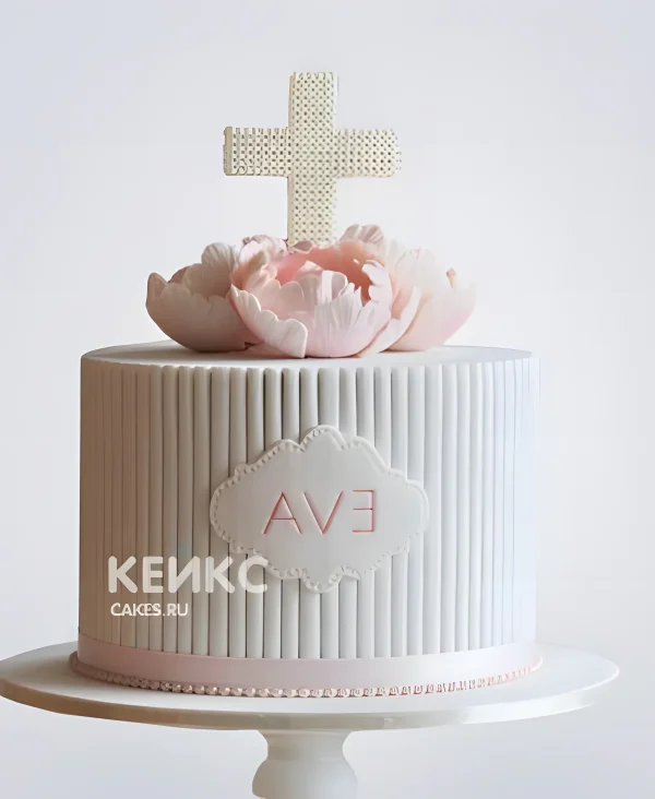 Кремовый торт с розой на крещение девочки Фото