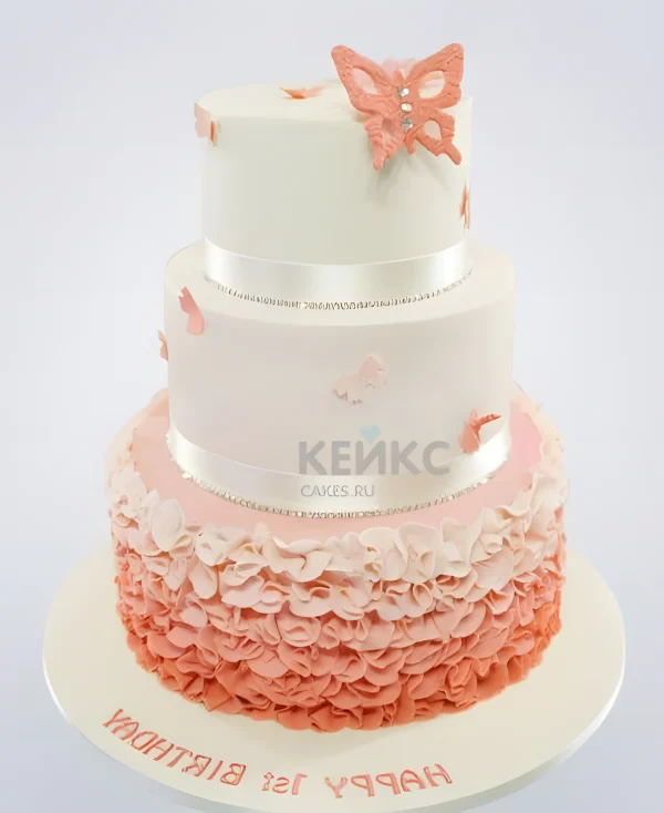 Персиковый торт с бабочкой Фото