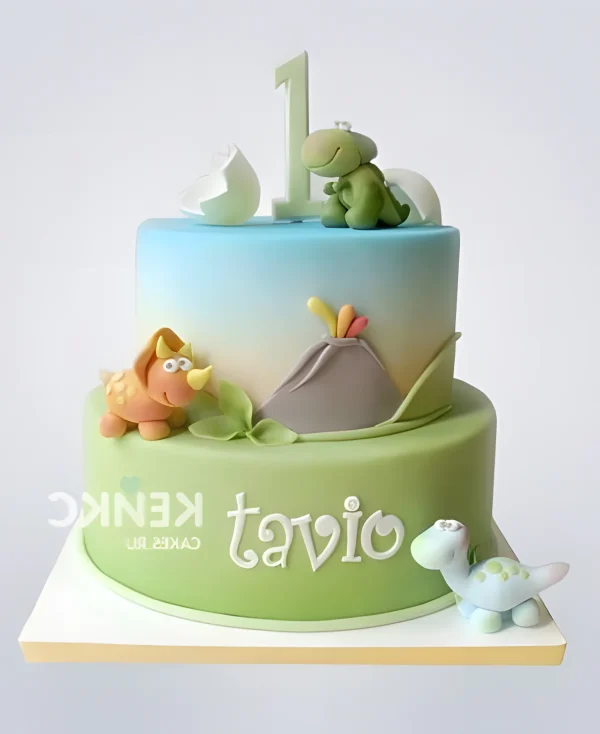 Милый торт с динозаврами на 1 год Фото