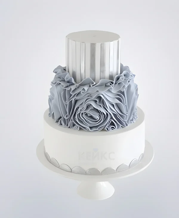 Бирюзовый свадебный торт с кружевами Фото