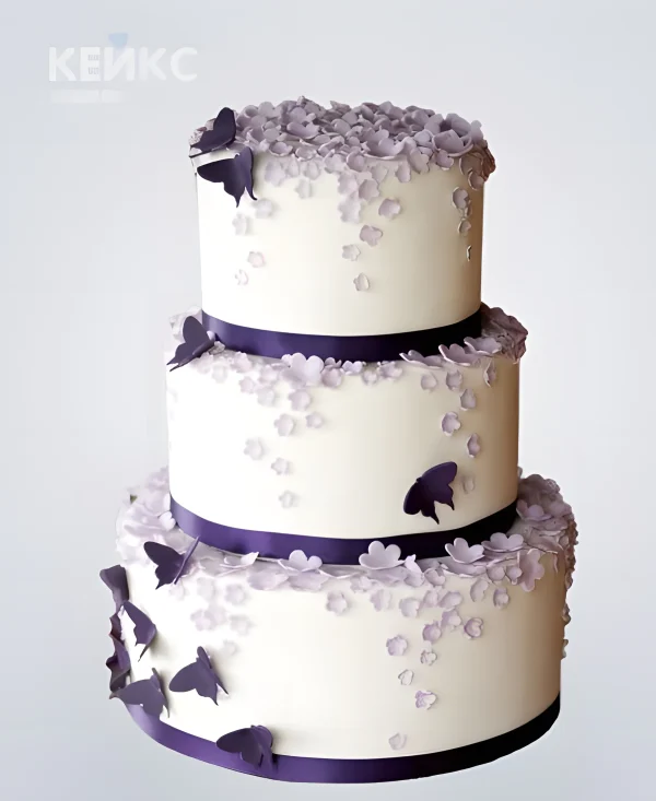 Торт на свадьбу в фиолетовом цвете с бабочками Фото
