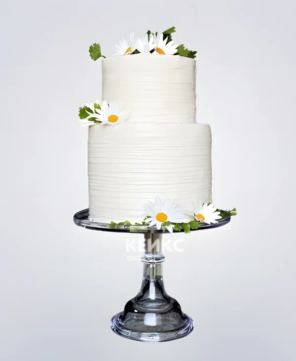 Маленький белый свадебный торт с ромашками Фото