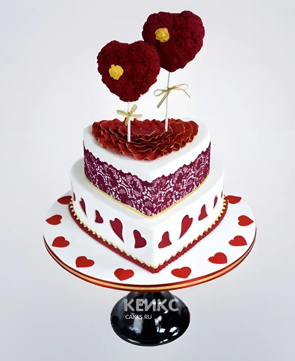 Торт на годовщину свадьбы с двумя сердцами Фото
