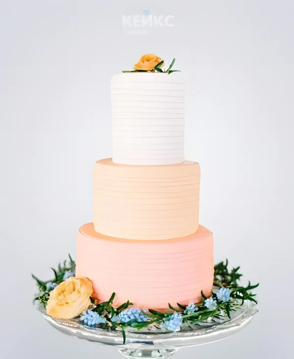 Бело-розовый свадебный торт омбре Фото
