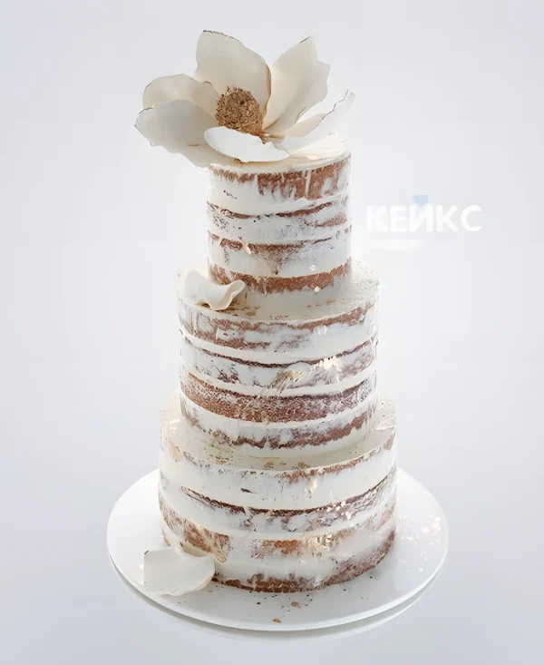 Свадебный торт в стиле Рустик с лепестками Фото