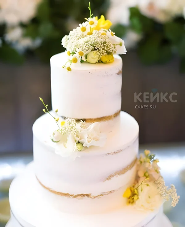 Свадебный торт с маленькими ромашками Фото