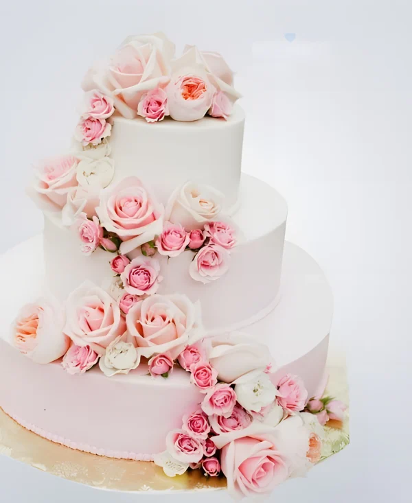 Свадебный торт с пышными розами Фото