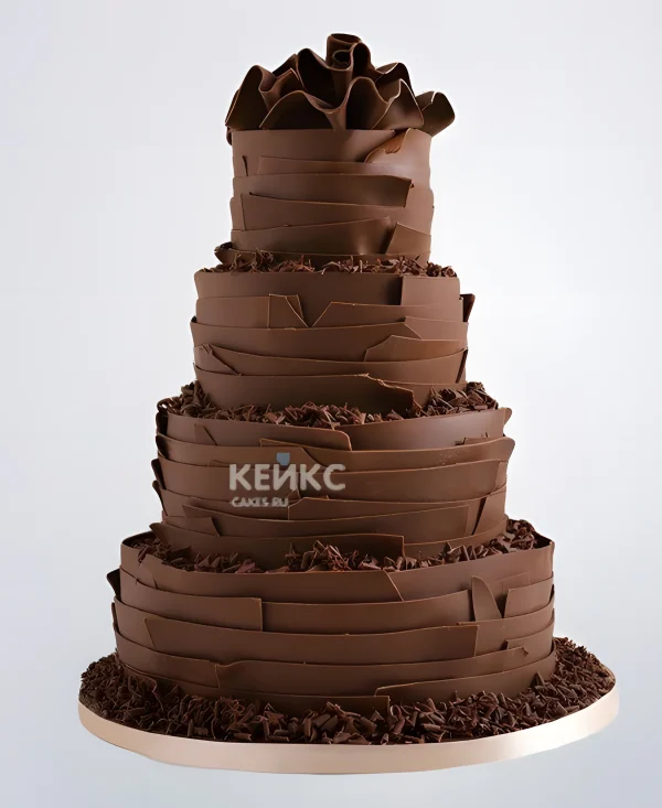 Четырехъярусный шоколадный свадебный торт Фото