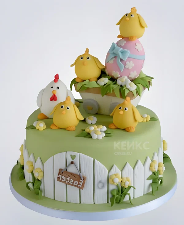 Торт с курицей и цыплятами Фото