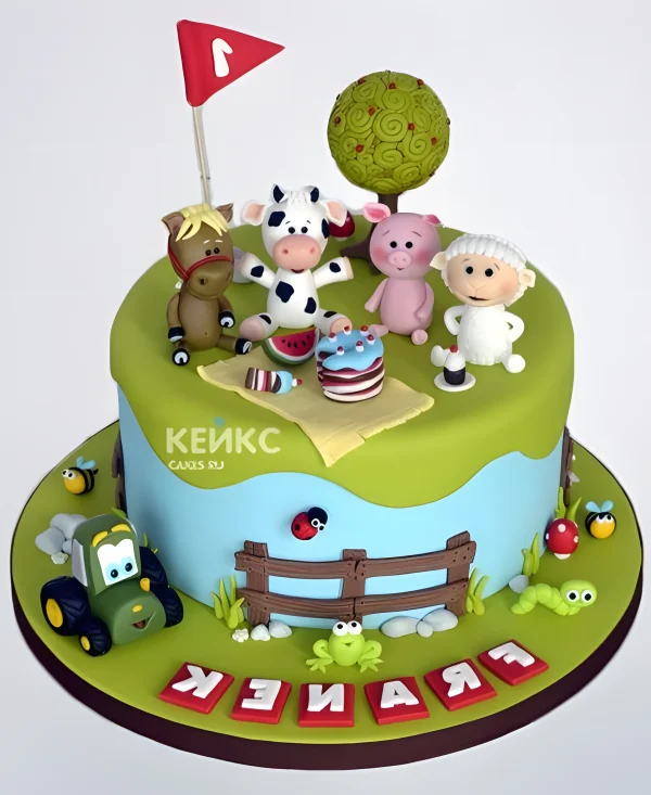 Торт Поляна с фигурками животных Фото