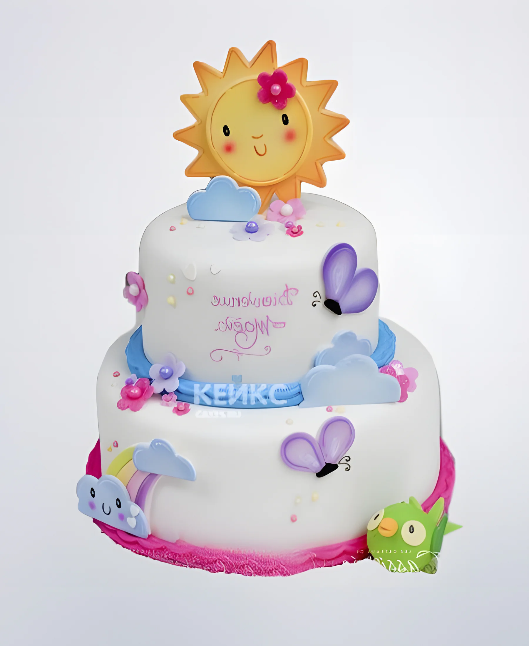 Торт с ярким солнышком и тучками из мастики Фото