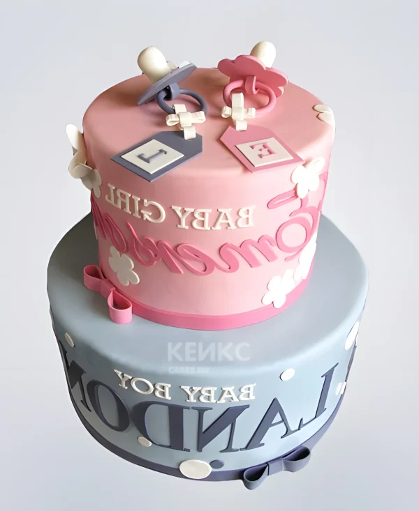 Двухцветный торт с сосками и бантами Фото