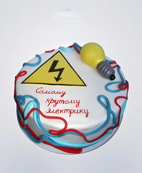 Торт для электрика с проводами и лампочкой Фото
