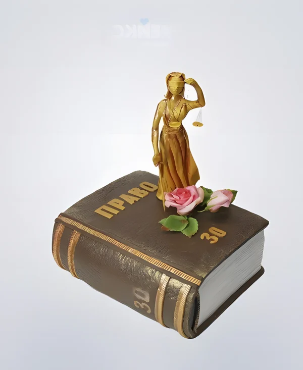 Торт для юриста в виде книги с фигуркой Фемиды Фото