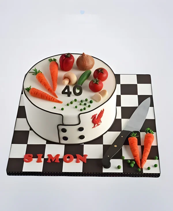 Торт для повара с ножом и овощами Фото