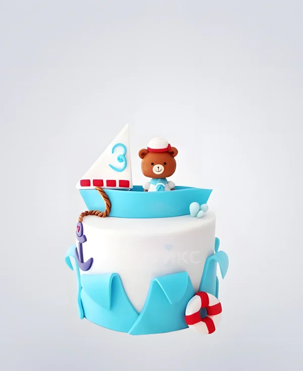 Торт с корабликом и мишкой для ребенка Фото