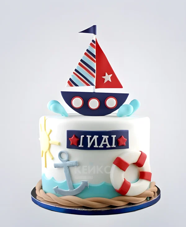 Торт кораблик с якорем и табличкой Фото