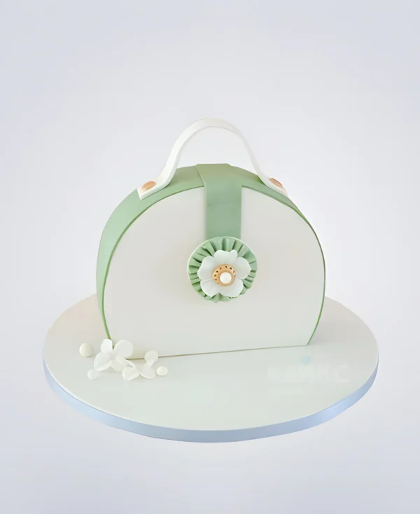 Торт круглая бело-зеленая сумка Фото