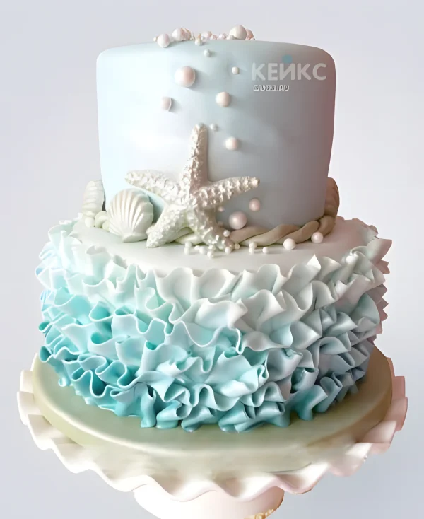 Торт в морском стиле со звездой и ракушками Фото