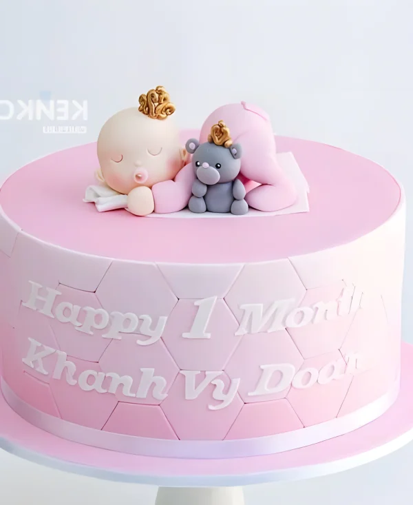 Торт с младенцем и серым мишкой Фото