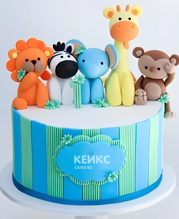 Красивый торт со зверятами на 1 годик Фото