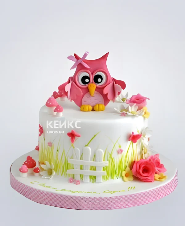 Торт розового цвета с цветами Фото