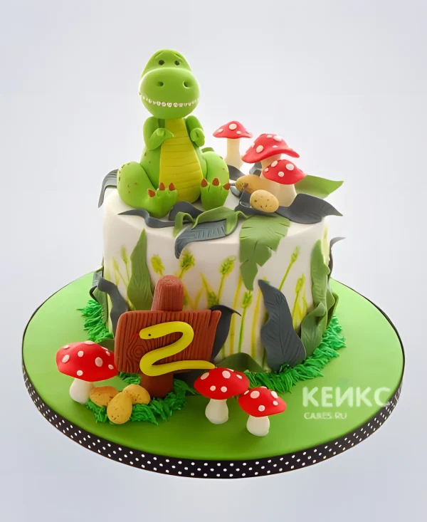 Торт с фигуркой зеленого динозавра Фото