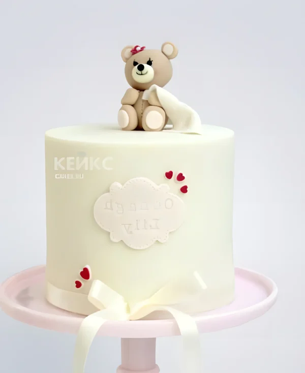 Торт медведь с сердечками и бантиком Фото