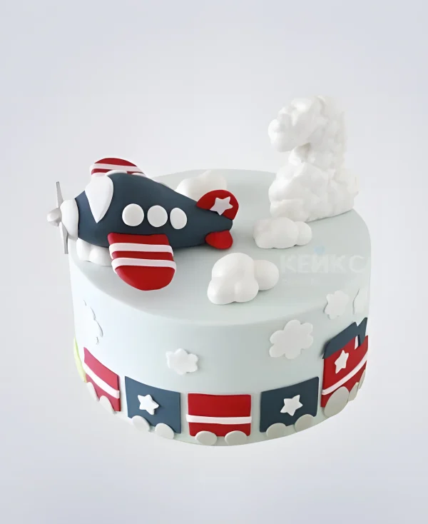 Детский торт с самолетиком и облаками Фото