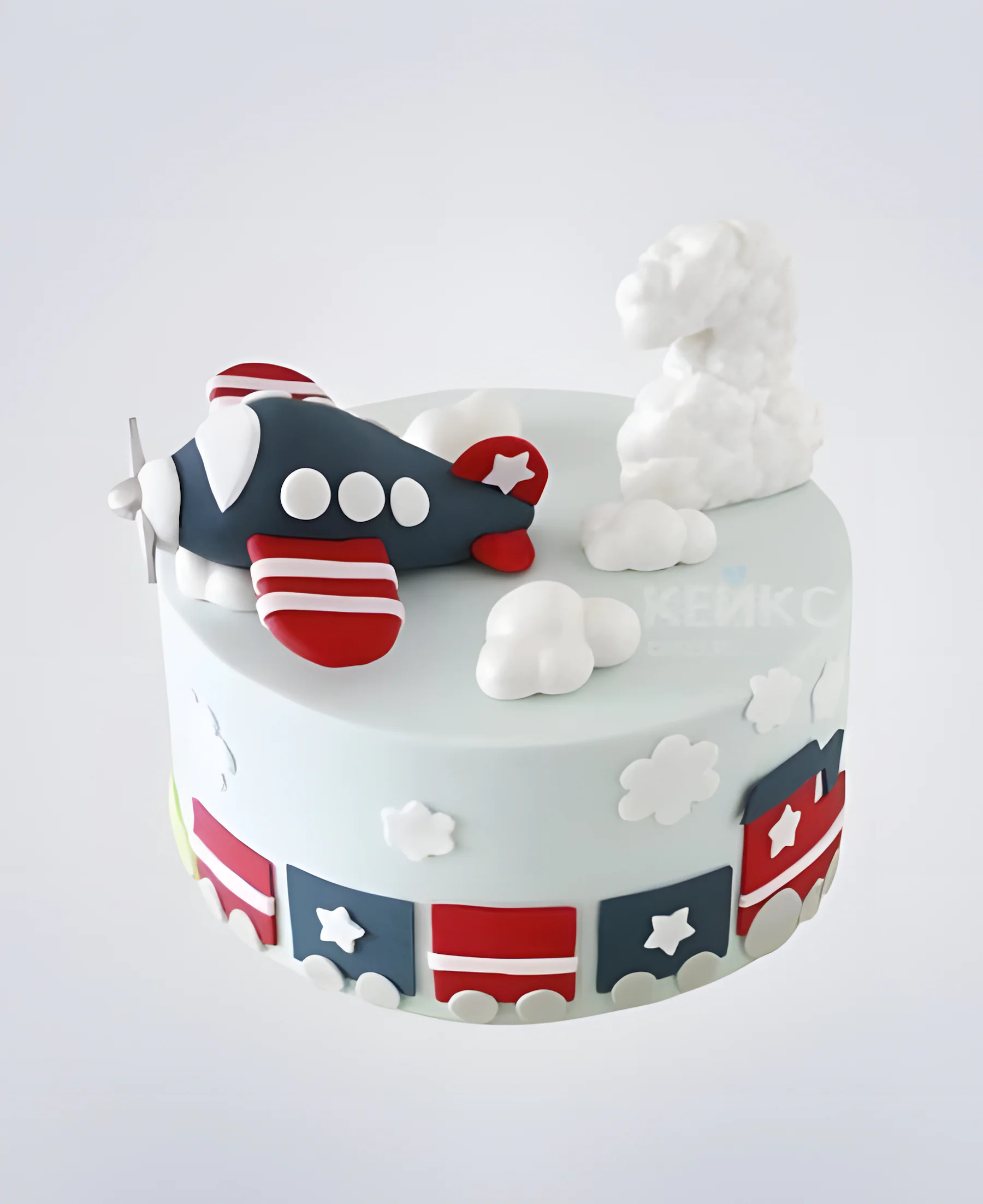 Детский торт с самолетиком и облаками Фото