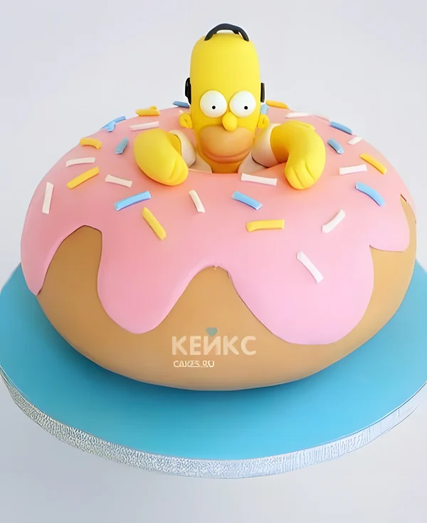 Торт Симпсоны в виде пончика с Гомером Фото