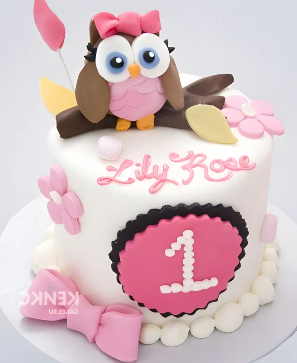 Нежный торт совушка на 1 годик девочке Фото