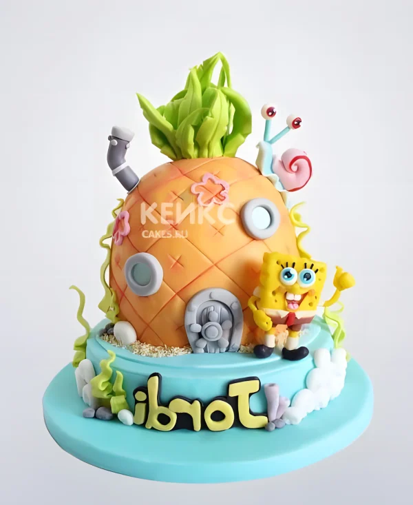 Торт в виде домика Спанч Боба Фото