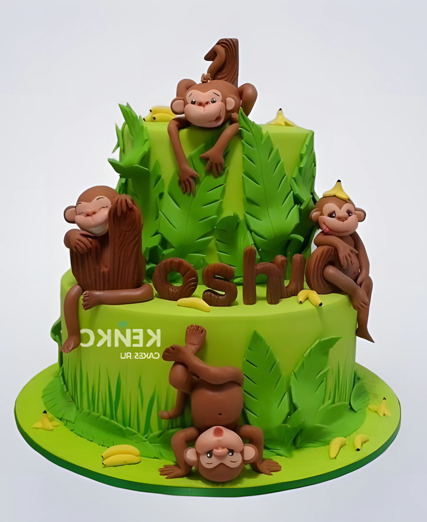 Торт зеленого цвета с обезьянками Фото