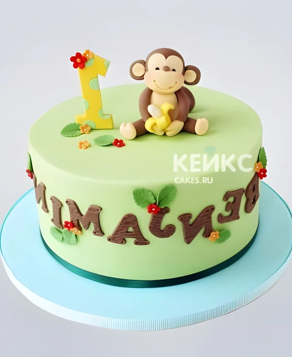 Зеленый торт Обезьянка с бананами Фото