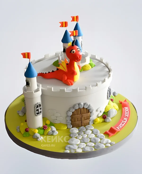 Торт замок с драконом для мальчиков Фото