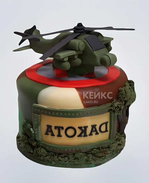 Торт с надписью и военным самолетом Фото