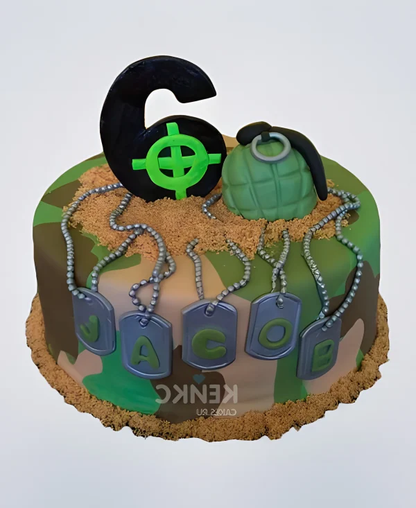 Оригинальный торт с цифрой и военной гранатой Фото